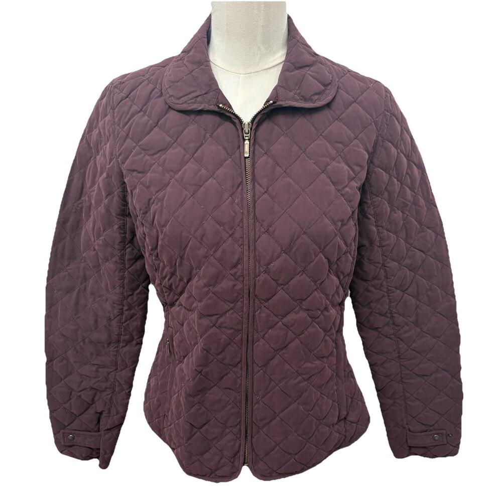 Eddie Bauer Women’s Quilted Jacket Purple Zip Front Diamond Stitch Coat Size M
